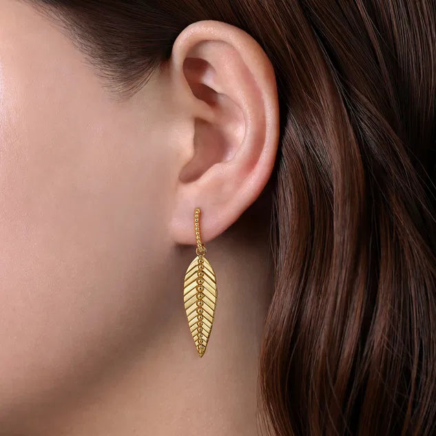 Huggie Drop Leaf Bujukan Yellow Gold  Earrings