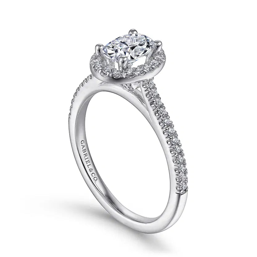 Blossom White Gold Oval Halo Diamond Engagement Ring Setting