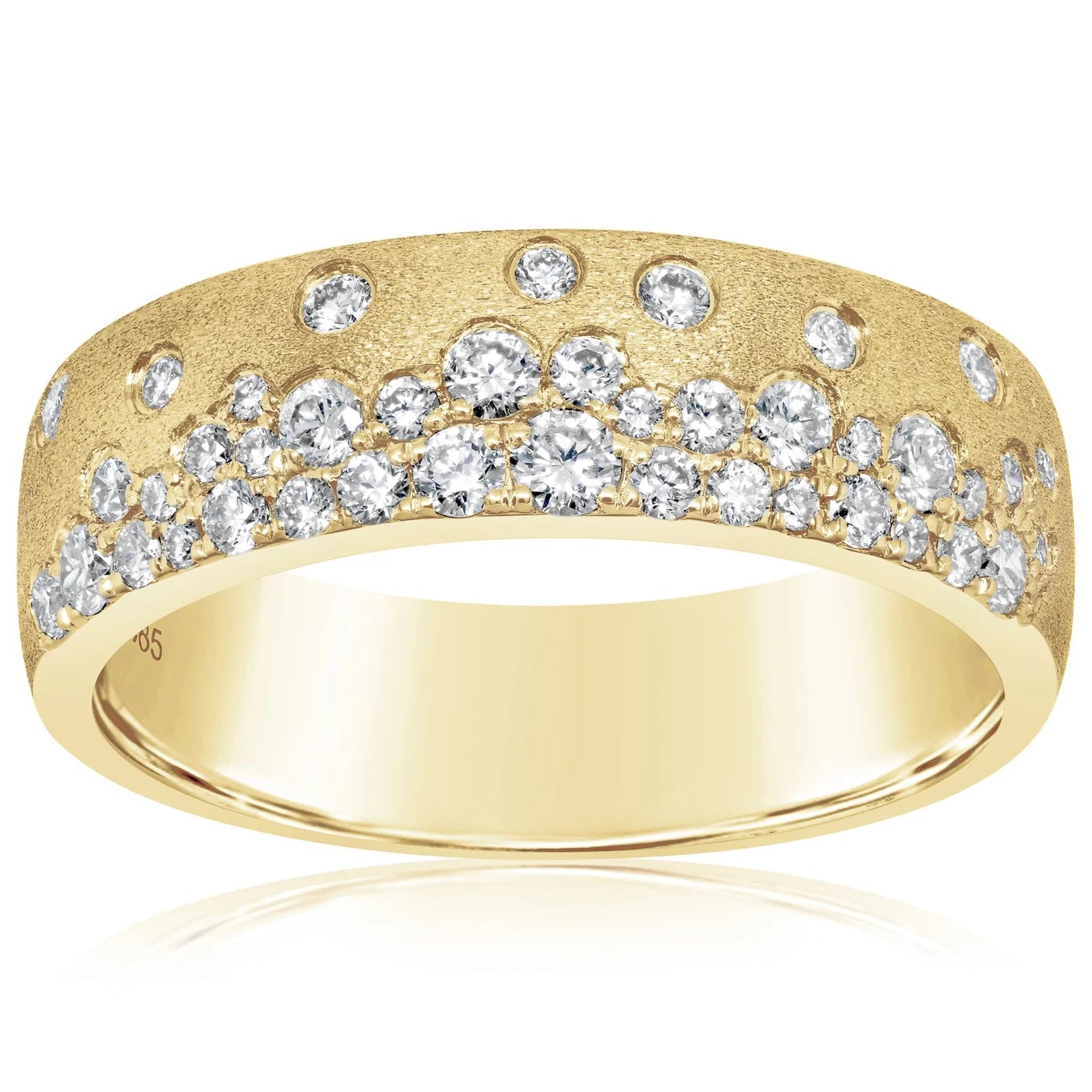 Yellow Gold Brushed Finish Flush Set Confetti Diamond Ring