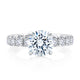 Top view of a 14K white gold engagement ring setting with a round center diamond