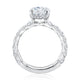Side view of a 14K white gold engagement ring setting with a diamond band