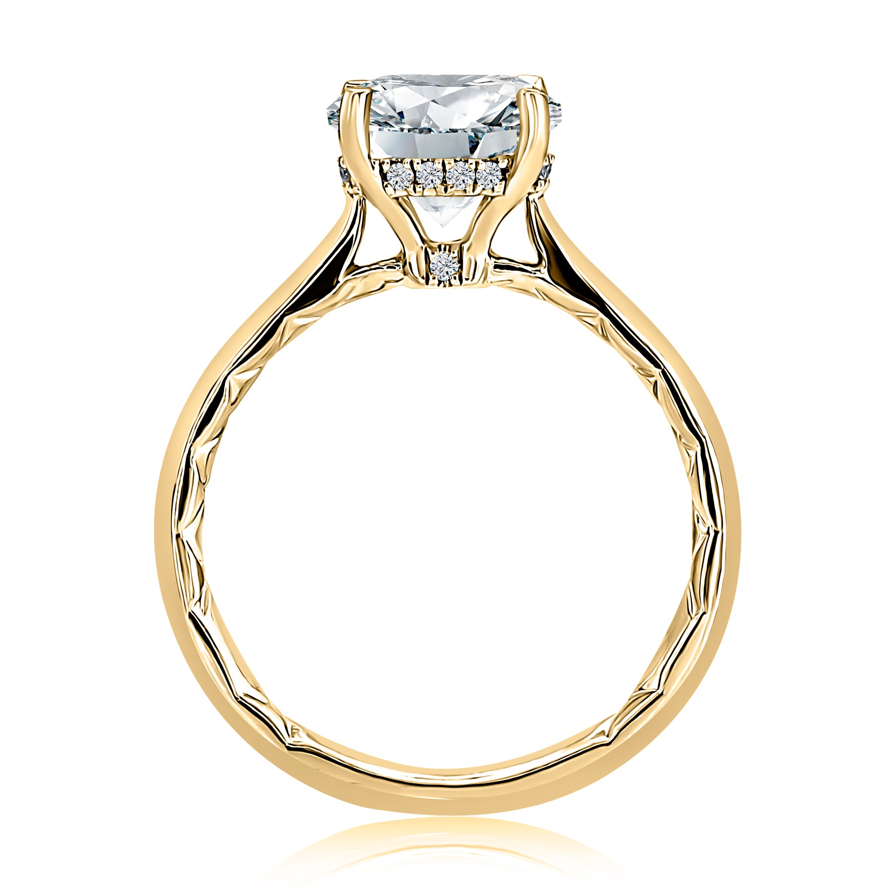 Solitaire Engagement Ring with Surprise Diamonds and Quilted Interior
