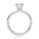 Side view of a 14K white gold four-prong solitaire engagement ring setting