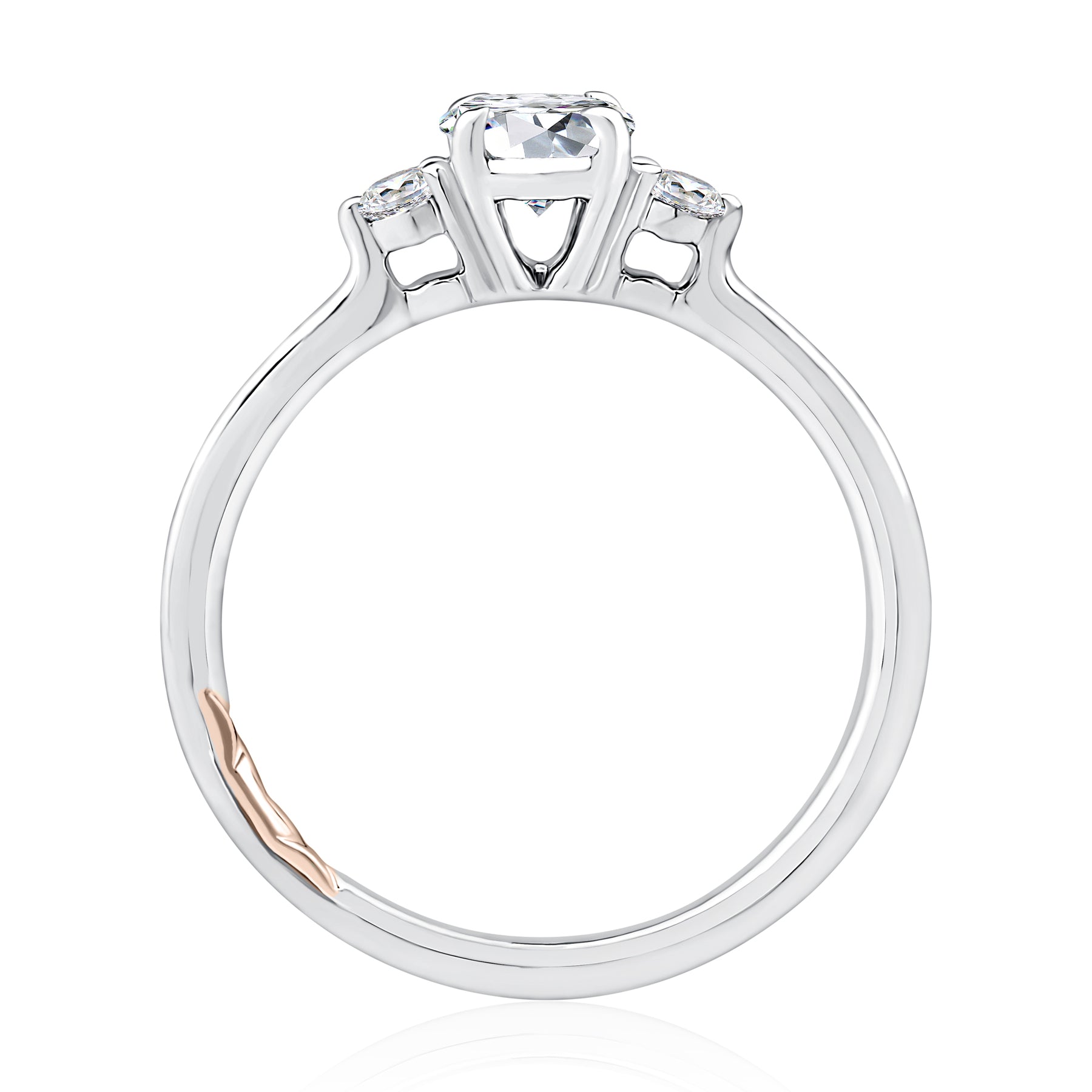 White Gold Three Stone Oval Engagement Ring Setting with Rose Gold Accent