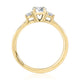 Side view of a 14K yellow gold three-stone engagement ring setting