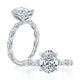 14K white gold oval engagement ring setting with marquise diamonds along the band, shown standing and lying flat