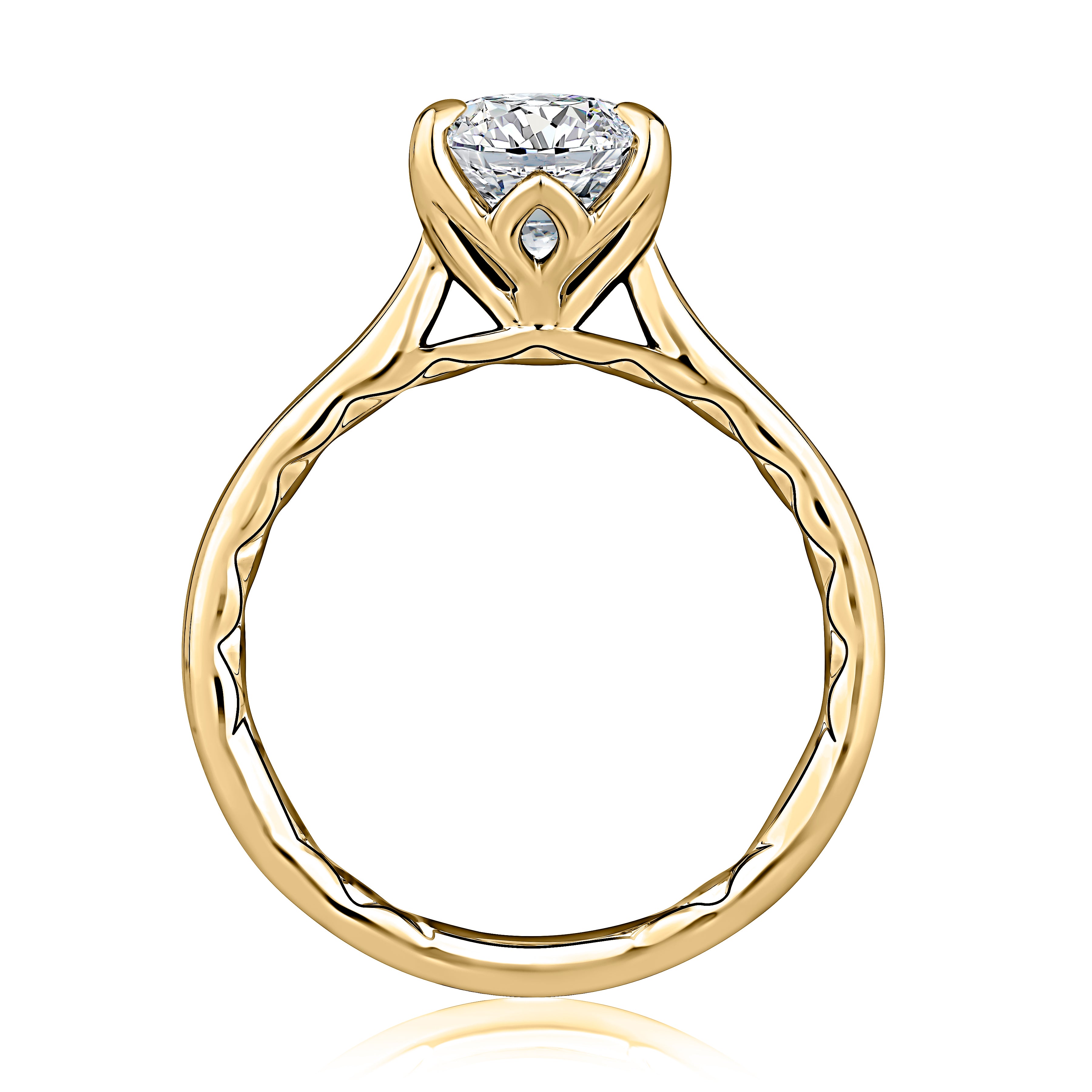 Side view of a 14K yellow gold oval solitaire engagement ring setting