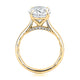 Side view of a 14K yellow gold engagement ring setting showing the hidden halo beneath the center stone