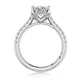 Side view of a 14K white gold oval engagement ring setting with a pave diamond band