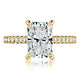 Top view of a 14K yellow gold engagement ring setting with a radiant center diamond
