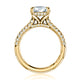 Side view of a 14K yellow gold radiant engagement ring setting with a pave diamond band