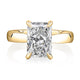 Top view of a 14K yellow gold engagement ring setting with an elongated radiant center diamond