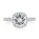 Cushion Shaped Halo Round Center Diamond Engagement Ring Setting with Pave Band