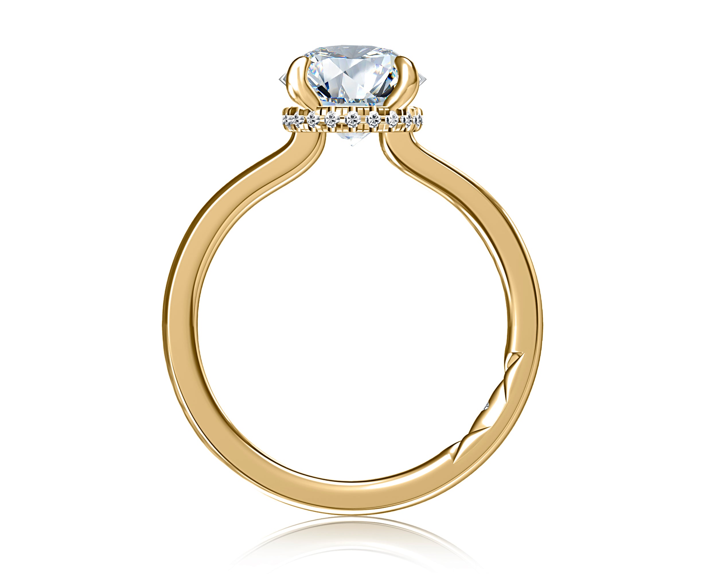 Yellow Gold Hidden Halo Solitaire Round Diamond Engagement Ring Setting