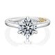 Top view of a 14K white gold six-prong solitaire engagement ring with a round center diamond