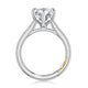 Side view of a 14K white gold six-prong solitaire engagement ring setting with a yellow gold accent inside the band