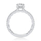 Side view of a 14K white gold engagement ring setting showing the hidden halo beneath the center stone