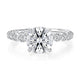 Top view of a 14K white gold engagement ring setting with a round center diamond