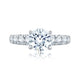 Top view of a 14K white gold engagement ring setting with a round center diamond