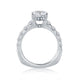 Side view of a 14K white gold engagement ring setting with a wide diamond band