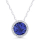 Round Created Sapphire & Diamond Halo Necklace