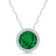 Round Created Emerald & Diamond Halo Necklace