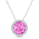 Round Created Pink Sapphire & Diamond Halo Necklace