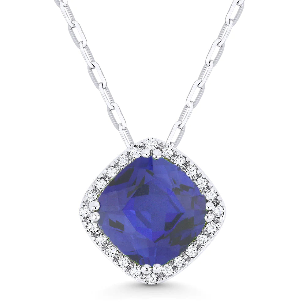 Cushion Shaped Blue Sapphire Necklace