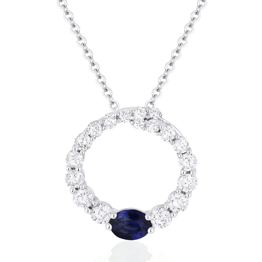 Sapphire and Diamond Open Circle Pendant Necklace