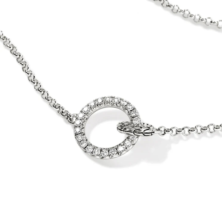Sterling Silver Pave Diamond Interlinking Circle Necklace