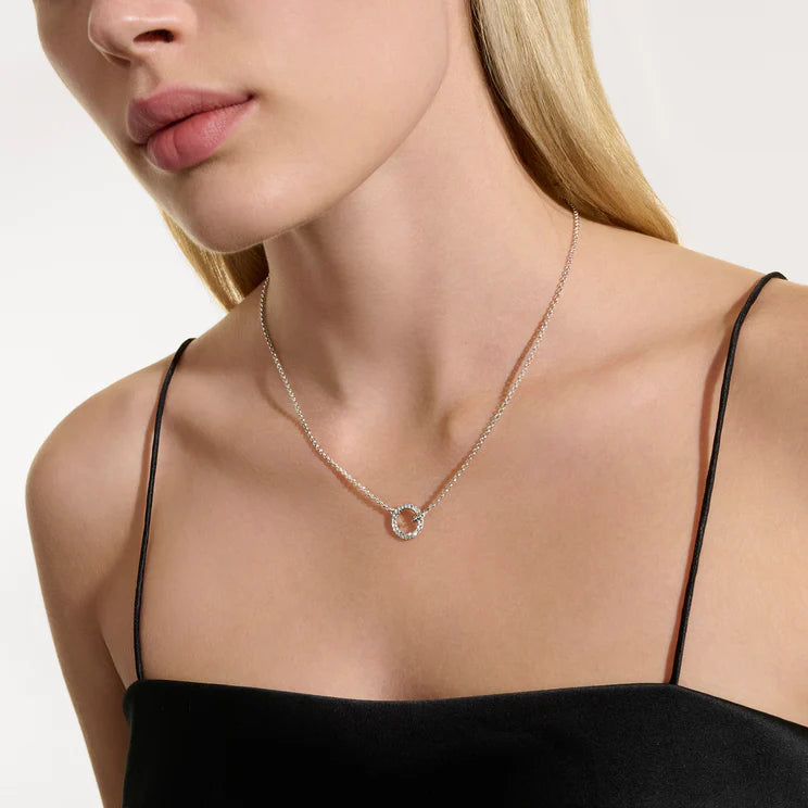 Sterling Silver Interlocking Rings Diamond Necklace