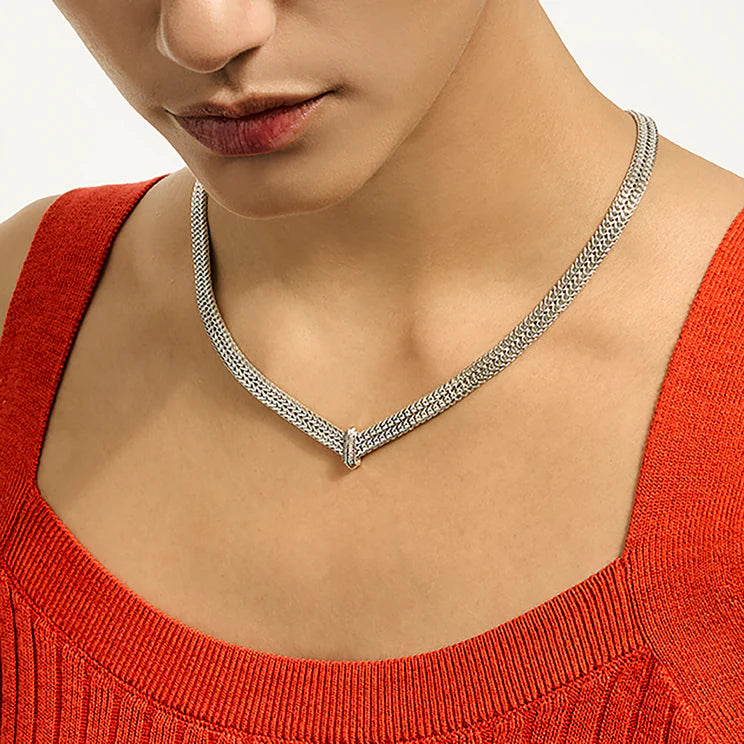 Sterling Silver Icon Link Diamond Necklace