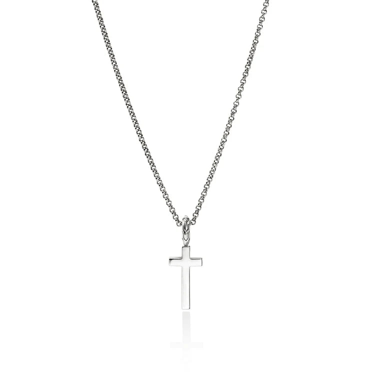 Sterling Silver Pave Diamond Cross Pendant Necklace