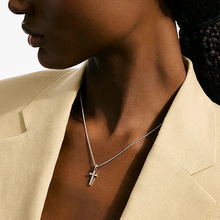 Sterling Silver Pave Diamond Cross Pendant Necklace