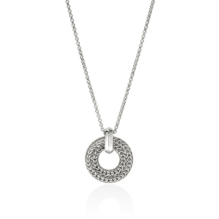 Sterling Silver Icon Link Diamond Circle Pendant Necklace
