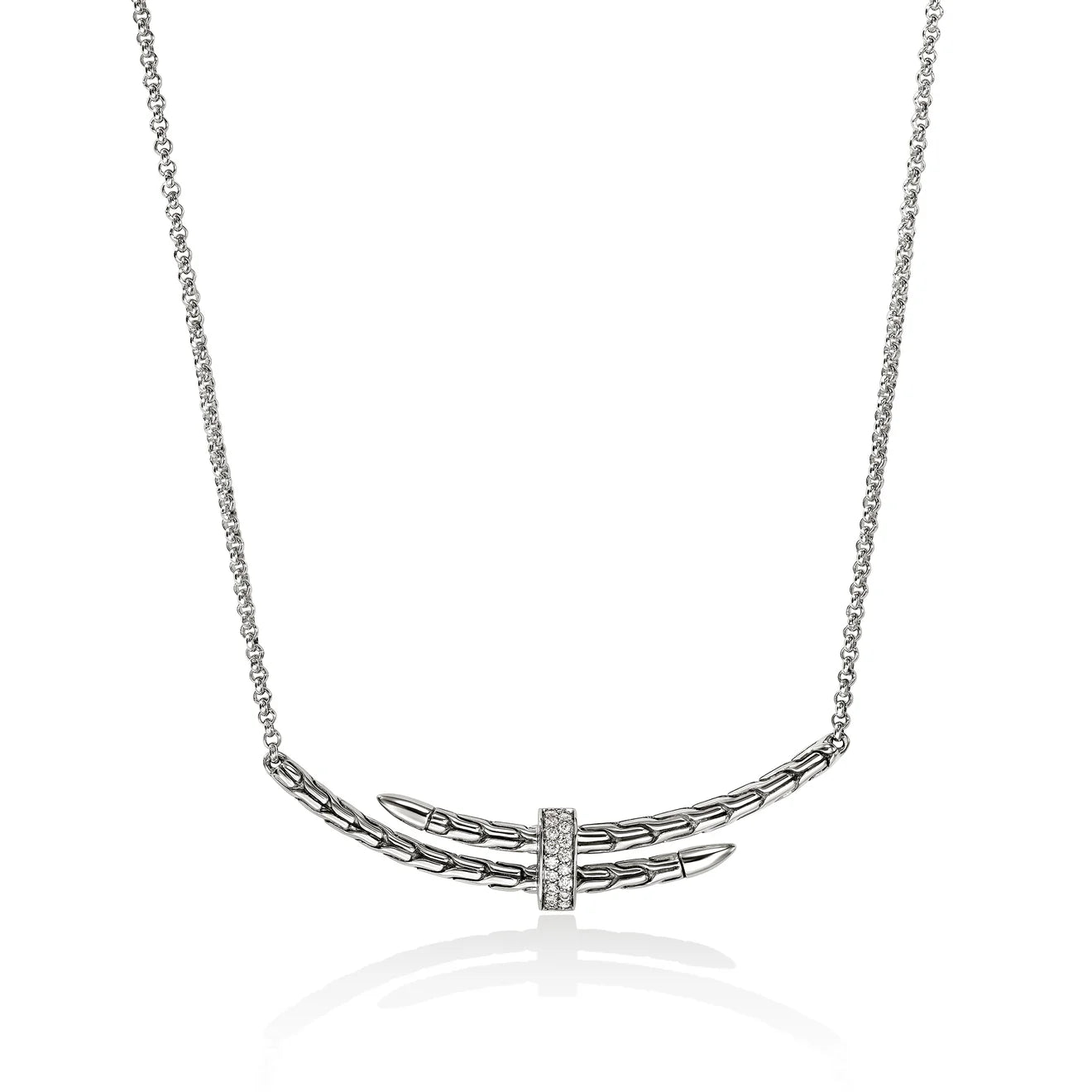 Sterling Silver Diamond Station Spear Necklace
