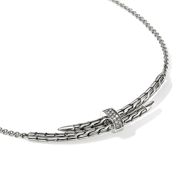 Sterling Silver Diamond Station Spear Necklace
