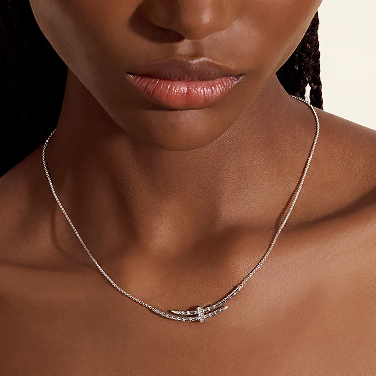 Sterling Silver Diamond Station Spear Necklace
