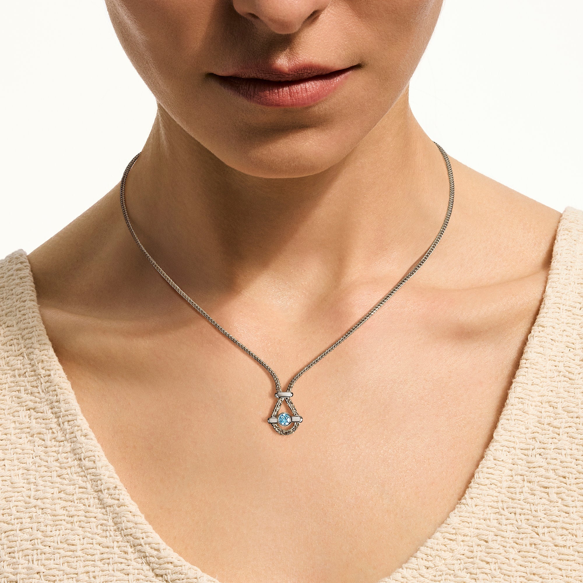 John Hardy Sterling Silver Icon Necklace with Treated Swiss Blue Topaz