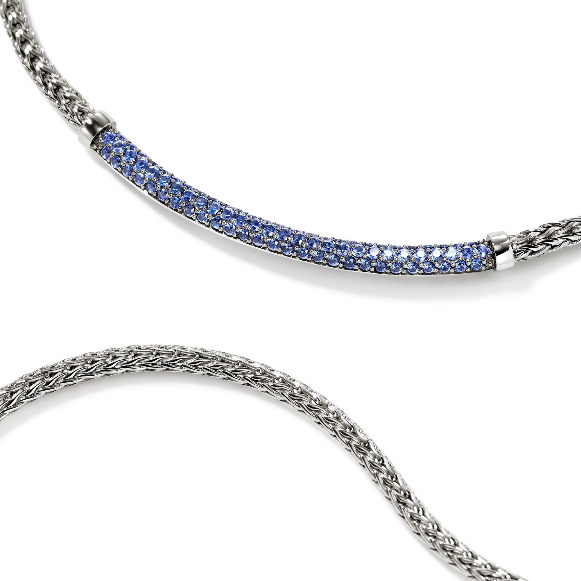 Sterling Silver Pave Blue Sapphire Bar Necklace