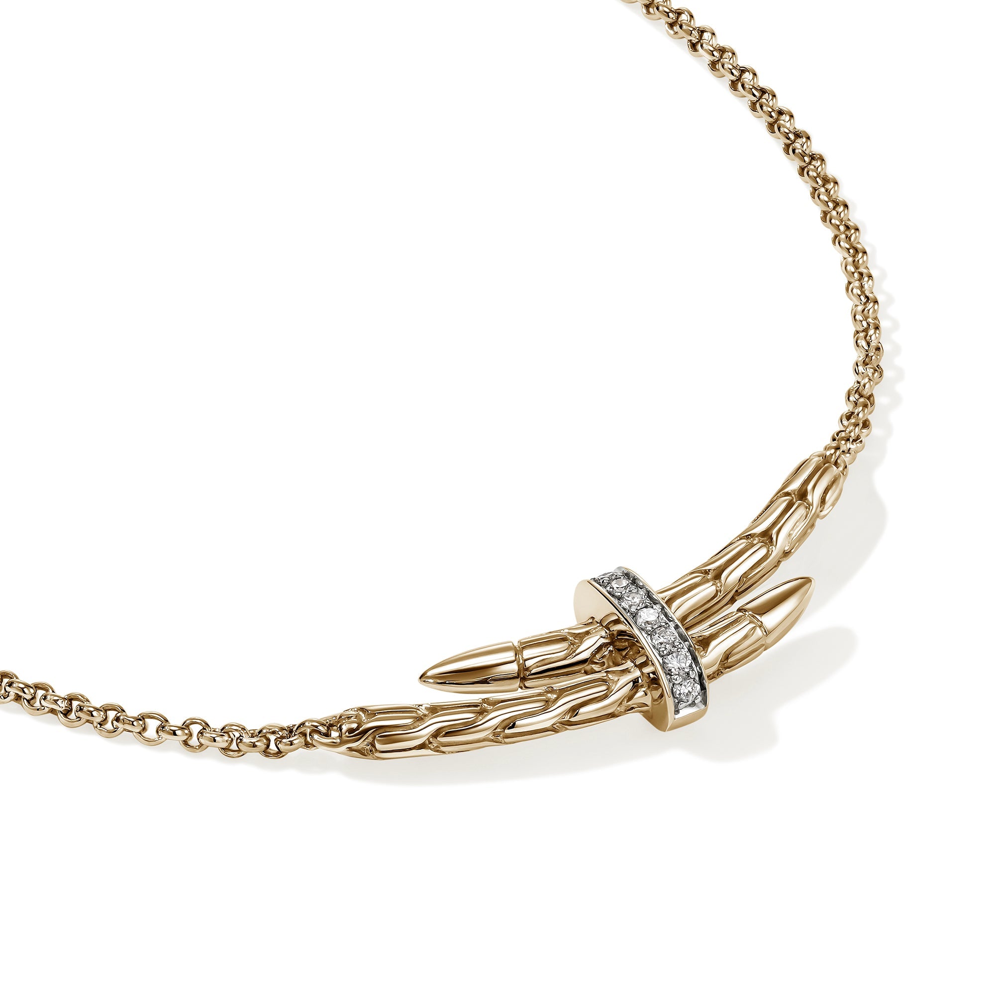 John Hardy 14K Yellow Gold Spear Station Necklace with Diamonds