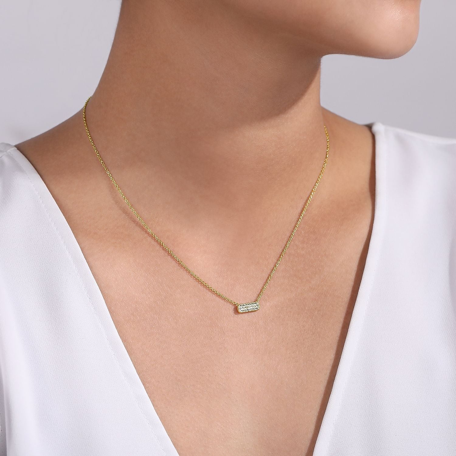 Rectangular Yellow Gold Diamond Bar Necklace