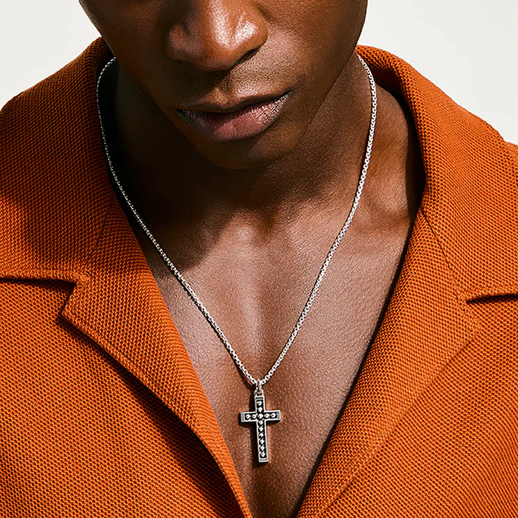 Men's Sterling Silver Nailhead Cross Pendant Necklace