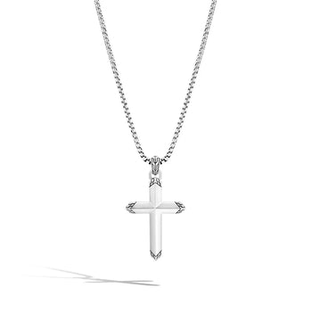 Men's Sterling Silver Carved Cross Pendant Necklace