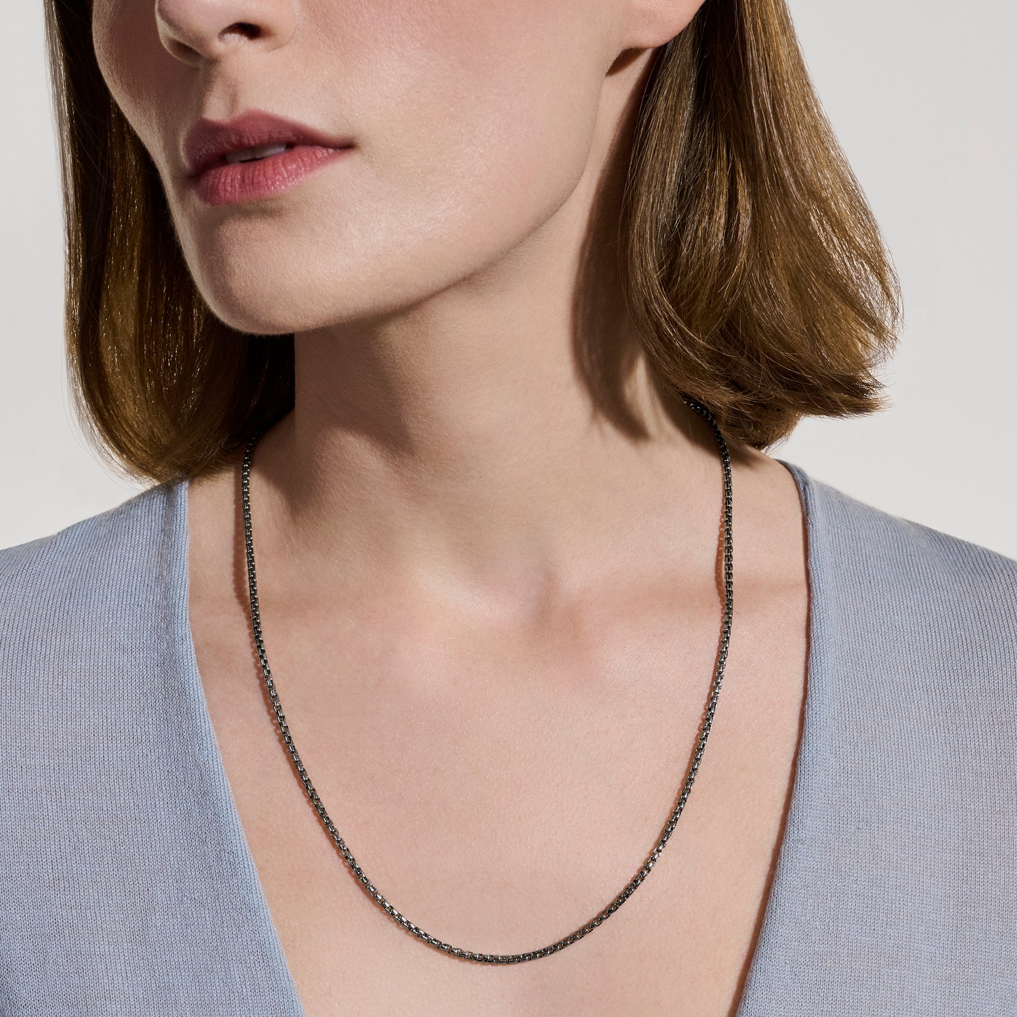 John Hardy Sterling Silver Satin Matte Black Box Chain Necklace, 2.7mm, 26 Inch