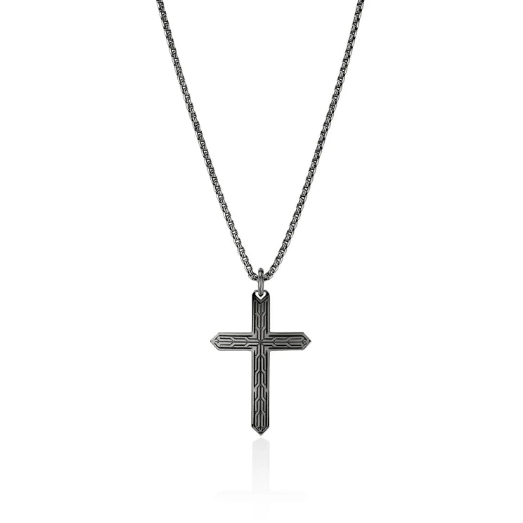 Dark Sterling Silver Icon 50 Cross Pendant with Black Rhodium Chain