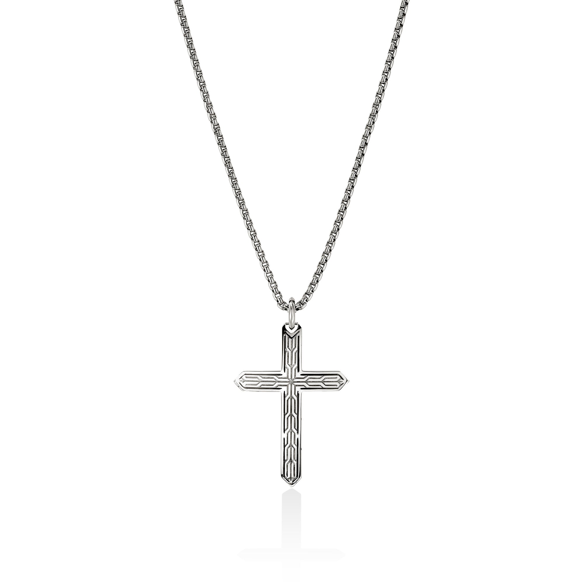 John Hardy Men's Sterling Silver Icon 50 Cross Pendant Necklace, 22 Inch