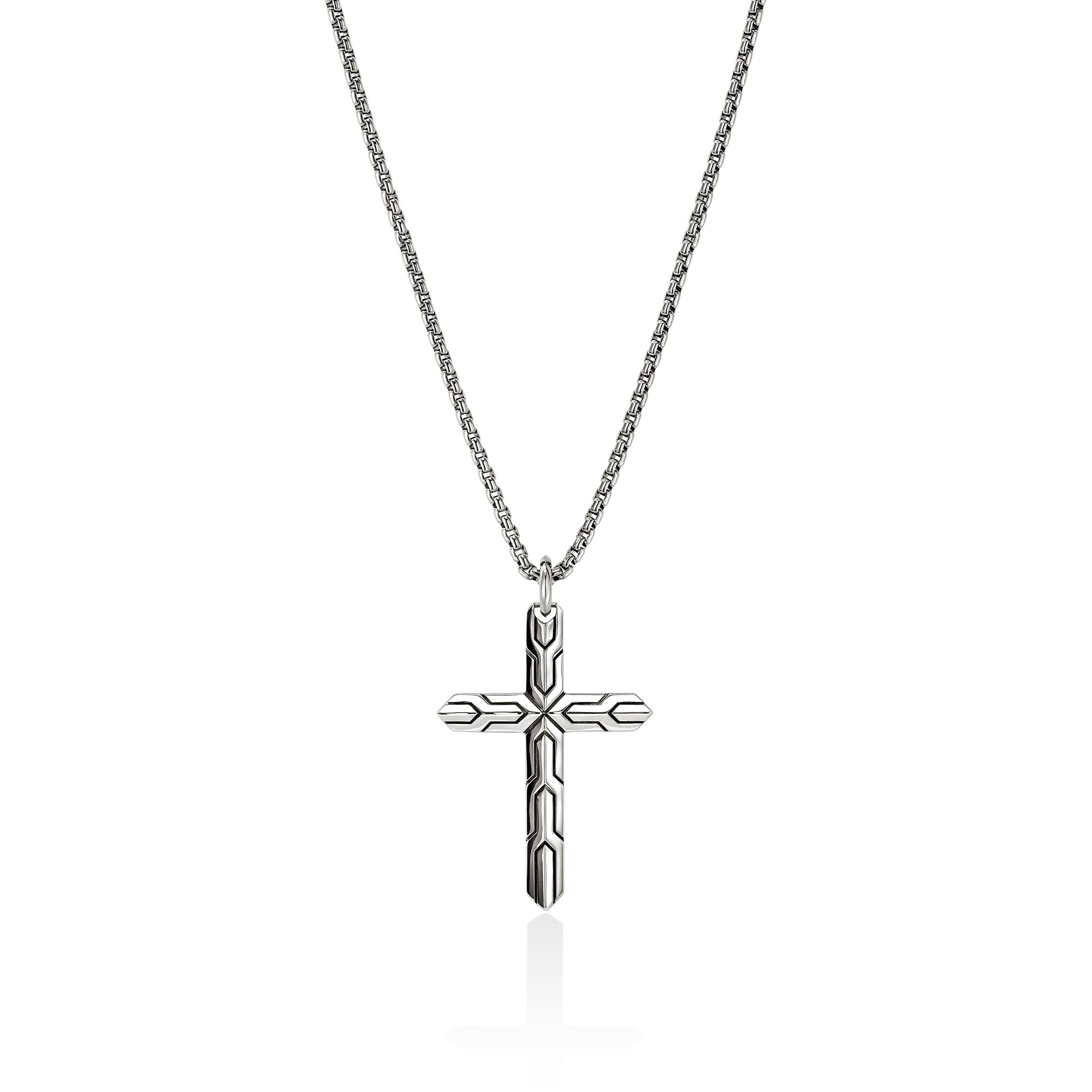 John Hardy Men's Sterling Silver Icon 50 Cross Pendant Necklace, 22 Inch