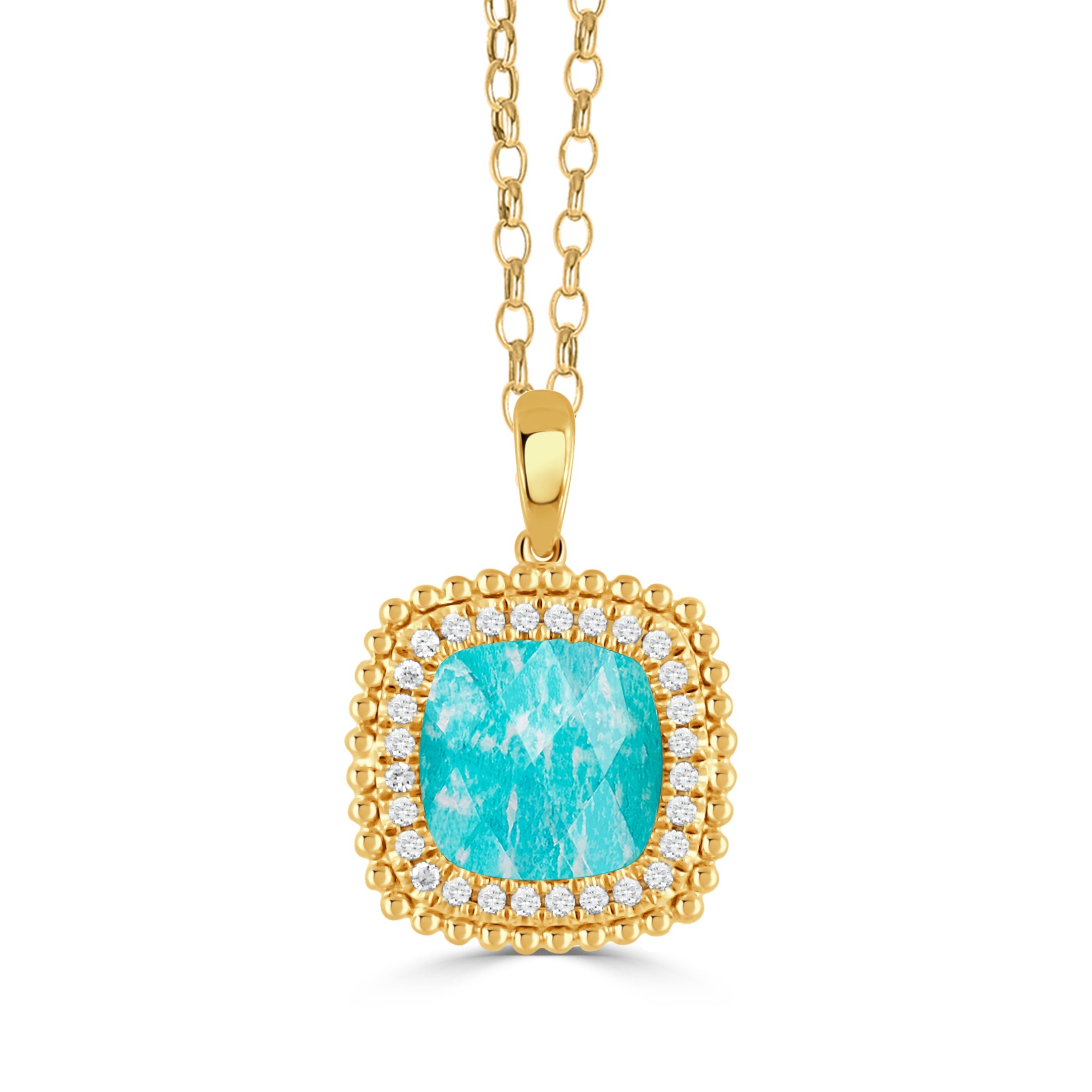 Amazonite with Diamond Halo Pendant Necklace