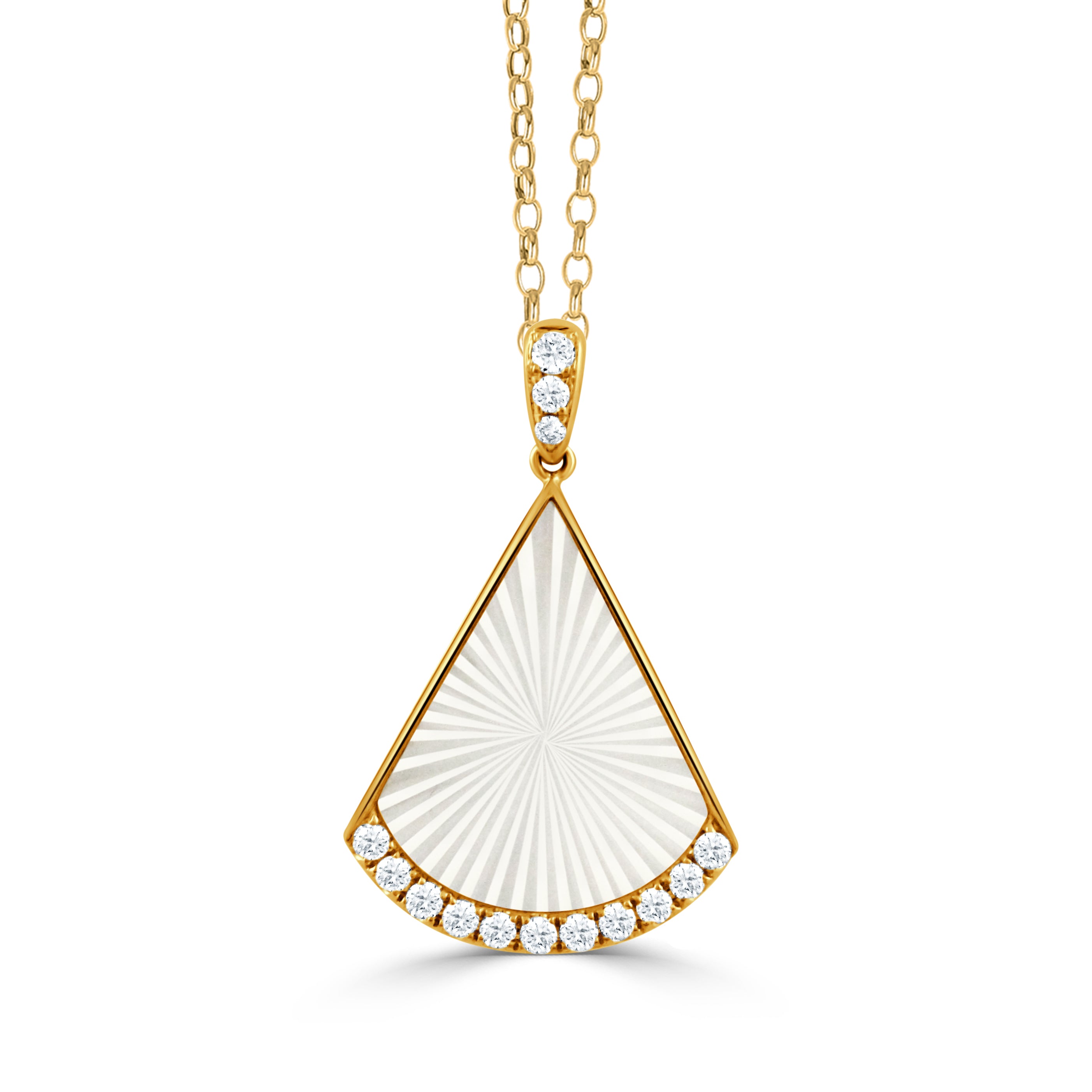 Yellow Gold Ondelle Carved Mother of Pearl and Diamond Pendant Necklace